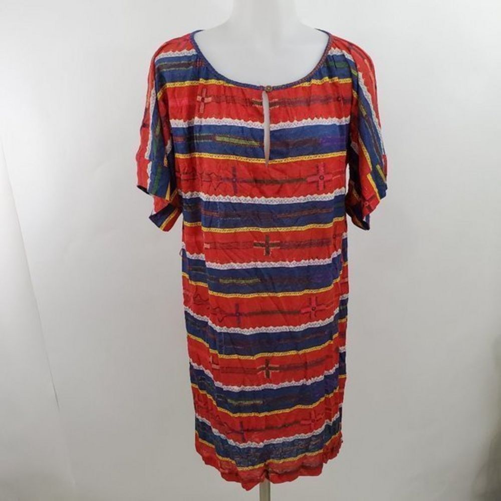 Patterson J Kincaid Dress XS Tribal Linen Red Blue